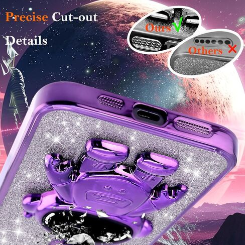 for Cute iPhone 15 Plus Astronaut Case - Girls Clear Glitter Phone Case with Spaceman Stand - Luxury Electroplated Bumper Full Camera Cover Slim iPhone 15 Plus Cases Covers - Purple in Saudi Arabia