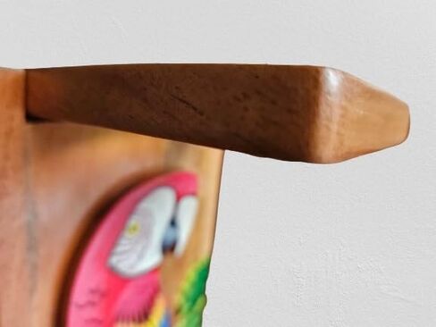 Chorreador, Costa Rican handcrafted foldable wooden pour-over coffee maker. Includes a large reusable cloth filter. Embedded Macaw wooden hand painted design. Color: Light Cedar. Perfect for travel in Saudi Arabia