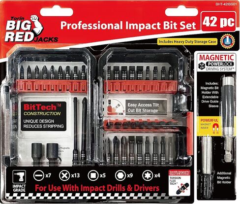 BIG RED BHT-5MTIB01R Torin Magnetic Torsion Impact Bit Set, 1/4" Hex Shank Screwdriver Bits, 5-Piece in Saudi Arabia