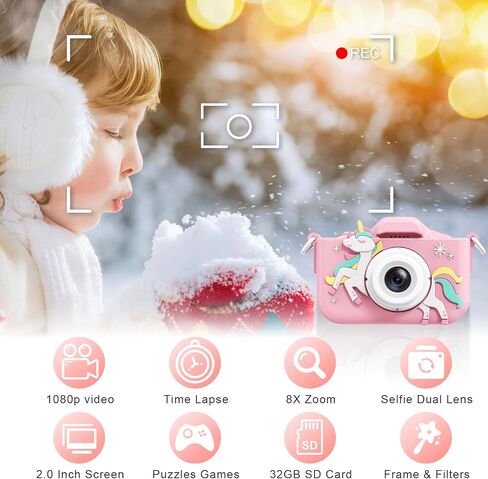 Kids Camera, Toddler Camera for Kids, Toys for Ages 5-7, Stocking Stuffers for Kids, Christmas Birthday Gifts for Girls, 1080P HD Video Kids Digital Camera, Toys Gifts for 3 4 5 6 7 8+ Year Old Girl in Saudi Arabia