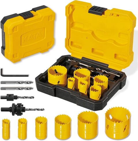 KATA Bi-Metal Hole Saw Kit, 7 Pieces Metal Hole Saw Set with 1-1/4" to 2-1/8" (32-54mm), 4PCS Hole Saw Blades in Case with Mandrels, Drill Bit, Hex Key for Thin Metal, Hard Wood, Drywall in Saudi Arabia