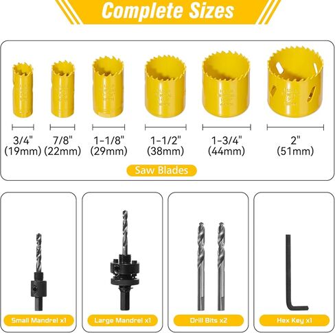 KATA Bi-Metal Hole Saw Kit, 7 Pieces Metal Hole Saw Set with 1-1/4" to 2-1/8" (32-54mm), 4PCS Hole Saw Blades in Case with Mandrels, Drill Bit, Hex Key for Thin Metal, Hard Wood, Drywall in Saudi Arabia
