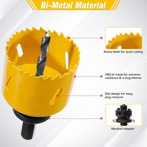 KATA Bi-Metal Hole Saw Kit, 7 Pieces Metal Hole Saw Set with 1-1/4" to 2-1/8" (32-54mm), 4PCS Hole Saw Blades in Case with Mandrels, Drill Bit, Hex Key for Thin Metal, Hard Wood, Drywall in Saudi Arabia