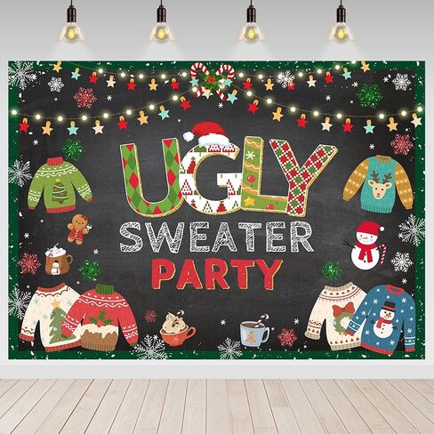 Avezano Ugly Sweater Party Backdrop Christmas Ugly Sweater Background for Photography Ugly Christmas Sweater Party Decorations (7x5ft) in Saudi Arabia