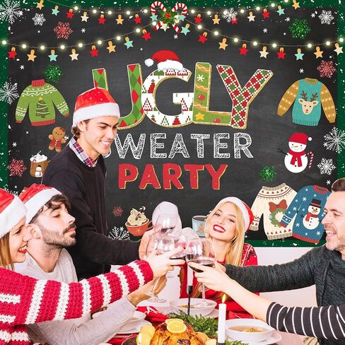 Avezano Ugly Sweater Party Backdrop Christmas Ugly Sweater Background for Photography Ugly Christmas Sweater Party Decorations (7x5ft) in Saudi Arabia