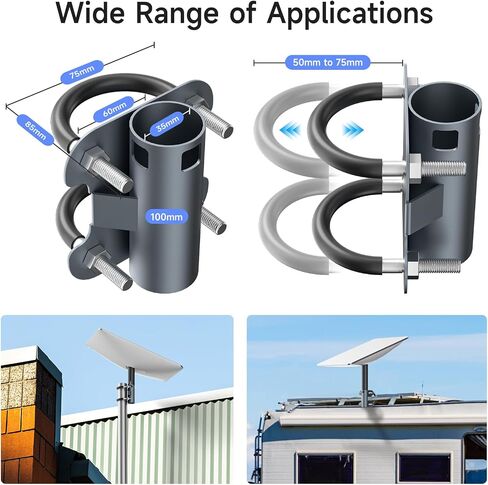 Starlink Mount Kit Gen 2 Starlink Mounting U-Bolt Pipe Converter for Starlink V2 Pipe Converter Starlink Mounting Bracket Stand للسفر RV، السقف، اليخوت، التخييم، في الهواء الطلق in Kuwait