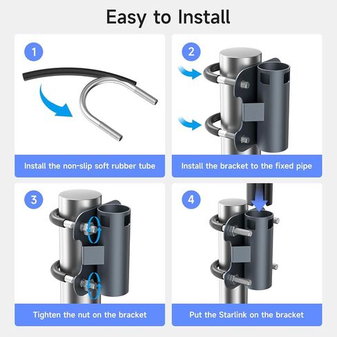 Starlink Mount Kit Gen 2 Starlink Mounting U-Bolt Pipe Converter for Starlink V2 Pipe Converter Starlink Mounting Bracket Stand للسفر RV، السقف، اليخوت، التخييم، في الهواء الطلق in Kuwait