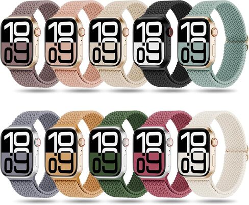 10 Pack Braided Stretchy Compatible with Apple Watch Band 42mm 41mm 40mm 38mm 46mm 45mm 44mm 49mm Women Men, Solo Loop Nylon Elastic Strap for iWatch Bands Series 10 9 8 7 6 5 4 3 2 1 Ultra SE in Saudi Arabia