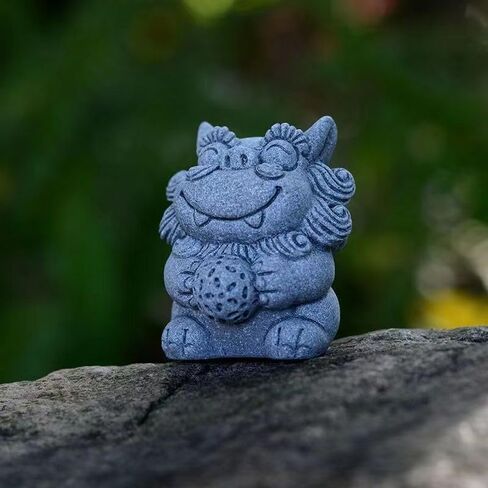 تماثيل Livelyfish Fish Tank Fu Foo Dogs ديكورات زوج من أشكال الأسد من الحجر الرملي الياباني الآسيوي لخزانات المياه سعة 10 جالون، هدايا ديكور بونساي للحديقة، E (M) in Kuwait