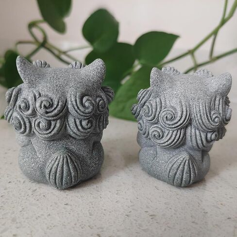 تماثيل Livelyfish Fish Tank Fu Foo Dogs ديكورات زوج من أشكال الأسد من الحجر الرملي الياباني الآسيوي لخزانات المياه سعة 10 جالون، هدايا ديكور بونساي للحديقة، E (M) in Kuwait
