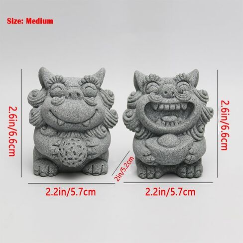 تماثيل Livelyfish Fish Tank Fu Foo Dogs ديكورات زوج من أشكال الأسد من الحجر الرملي الياباني الآسيوي لخزانات المياه سعة 10 جالون، هدايا ديكور بونساي للحديقة، E (M) in Kuwait