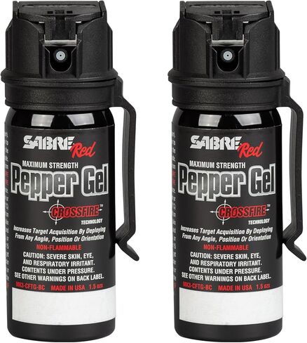 SABRE Crossfire Pepper Gel - 360° Spray for Defense at Any Angle, Maximum Strength Police-Grade OC Pepper Spray with UV Marking Dye, 20‑Foot Tactical Range, Fast Flip Top Safety, Belt Clip, 1.5 fl oz in Kuwait