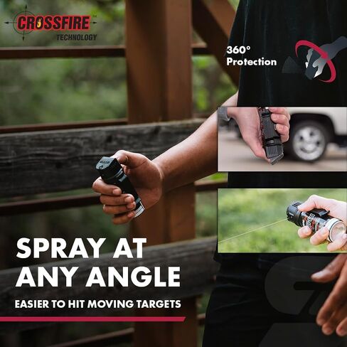 SABRE Crossfire Pepper Gel - 360° Spray for Defense at Any Angle, Maximum Strength Police-Grade OC Pepper Spray with UV Marking Dye, 20‑Foot Tactical Range, Fast Flip Top Safety, Belt Clip, 1.5 fl oz in Kuwait