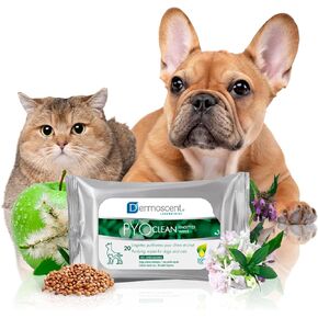 Dermoscent PYOclean Wipes for Dogs & Cats - Natural & Purifying for Cleaning Acne Itchy Skin Infections & Allergy Symptoms - 100% Biodegradable - 20 Pet Wipes