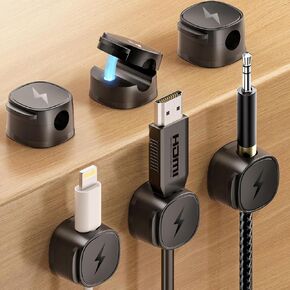 Magnetic Cable Clips [1s Lock] 6-Pack Adhesive Cord Holder Organizer for Nightstand, Desk Cable Management Clips, Phone Charger Wire Cord Organizer Keeper for Nightstand Wall Car Office