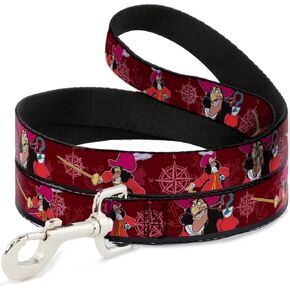 Dog Leash Captain Hook Poses Nautical Elements Burgundy 6 Feet Long 1.5 Inch Wide