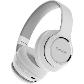 28Hours Playtime Mega Over Ear Bluetooth Headphones with Mic Hi-Res Audio Deep Bass Wireless and Wired Fodable Headphone with AUX Input FM Radio SD TF Card Slot for Travel Home Office-White