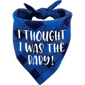 I Thought I was The Baby Funny Red Plaid Cotton Pet Dog Triangle Bandana Bibs, Pet Dog Gender Reveal Pregnancy Announcement Photograph Scarf Photo Props Birthday Party for Pet Dog Lovers Gifts