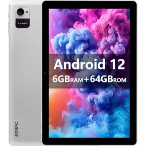10 inch Tablet, Android 12 Tablet, 6GB (2+4 Expand) RAM 64GB ROM, Quad-Core Processor, 1280x800 IPS HD Touch Screen Tablets, WiFi 6, Dual Camera, Bluetooth 5.2, 6000mAh Battery (Sliver)