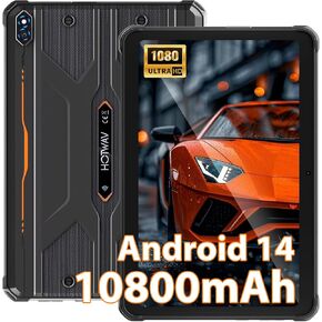 HOTWAV R8 Rugged Tablet Android 14-10.1inch HD+ Waterproof Tablet, 10800mAh, 12GB + 128GB/TF 1TB, 13MP+5MP Camera Outdoor Tablet, Octa-Core/Dual SIM 4G/5G WiFi/IP68&IP69K/Face ID/GPS/OTG/Orange