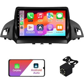 2+32G Android 12 Double Din Car Stereo for Ford Escape 2013-2016 with 9 Inch Touchscreen Radio Built-in Wireless Carplay/Android Auto/GPS/Bluetooth/FM/AUX-in/Steering Wheel Controls/Backup Camera