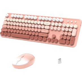Colorful Wireless Keyboard and Mouse, Full Size Gradient Keyboard with Optical Mouse, 2.4GHz for Windows, Mac, Laptop, PC, Desktop (Peach Gradient)