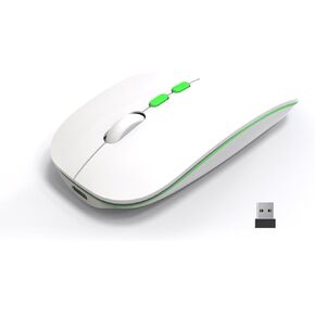 Bluetooth Mouse Wireless for Laptop, 2.4G Slim Rechargeable Wireless Mouse with USB Receiver, Quiet Clicks, Ergonomic Optical Mouse, Portable Computer Mouse for Laptop, PC, Mac (White)