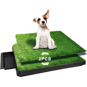 Dog Urinal containing 2 Replaceable lawns, Dog Potty Grass .Portable pet bedpans That can be Washed， Suitable for Almost All Types of Dogs. Length: 25 inches. Width 20 inches. Height: 3 inches