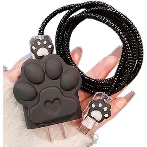 DIY Charger Cover for iPhone Charger Protector with Cat Paw Design,Soft Girly Kawaii Cat Claw Charging iPhone Cord Protector iPad Charger Protector Cute Cable Saver for iPhone 18W/20W Charger-Black