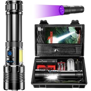 Shadowhawk Rechargeable Flashlights High Lumens, 1000000LM XHM90.2 30W LED Flash Light with COB Light, 7 Modes Super Bright Flashlight Battery Powered, Handheld Powerful Flashlight for Home, Emergency