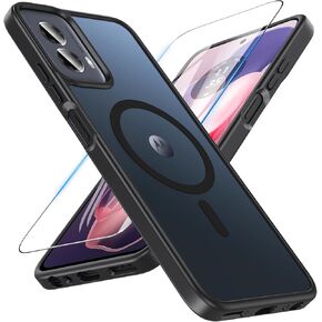 BESINPO Magnetic for Motorola Moto G Power 5G 2024 Case with Tempered Screen Protector,Translucent Matte Shockproof Protective Bumper Phone Cover for Moto G Power 5G 2024 6.7", Black