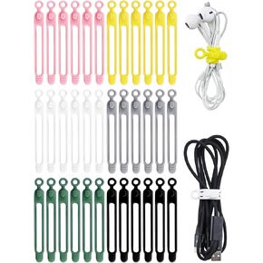 36 Pcs Silicone Cable Ties, Reusable Cord Organizer High Elasticity, Multipurpose Cable Management Organizer for Bundling and Fastening Cable Cords Wires (6 Colors)