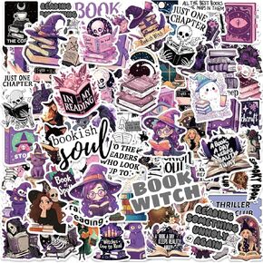 100PCS Book Witch Stickers for Kindle Purple Witch Cat Book Stickers Book Lover Stickers Romance Stickers Reading Stickers for Adults Kindle Sticker Pack Bookish Accessories