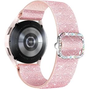 wipalor Galaxy Watch 7 6 5 4 FE 40mm 44mm Bands for Samsung Watch Bands, 20mm Watch Band Women Bling Sparkly Stretchy Nylon Galaxy Watch Bands for Samsung Watch Bands 6 4 Classic/5 Pro/Active 2-Black