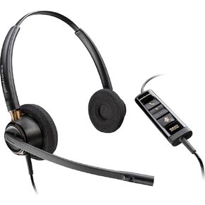 Poly - EncorePro 525 USB-A and USB-C USB Headset (Plantronics) - Acoustic Hearing Protection - Hold & Call Answer Buttons - Dual Ear Wearing Style,Black