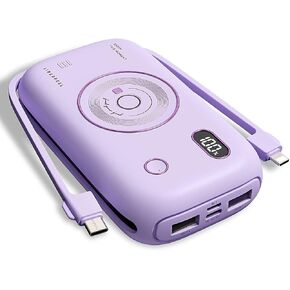 Portable Charger 20000mAh Power Bank with Fast Charging | 22.5W QC3.0 PD20W Battery Level Display Built in 2 Cables | External Battery Pack Charge 5 Devices Compatible with iPhone, Samsung, iPad, etc.