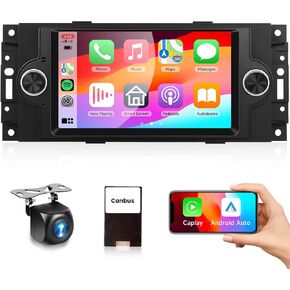 2G 64G Android Car Radio for Jeep Wrangler Chrysler 300C Dodge RAM Stereo with 6.2inch 1080P IPS Touchscreen Build-in Wireless Carplay/Android Auto/Bluetooth/GPS/WiFi/FM/RDS/HiFi Audio/Backup Camera