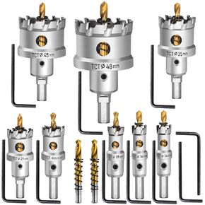 14Pcs TCT Carbide Hole Saw Kit, Metal Cutting Hole Saw, Including 5/8" to 2-1/8" Tungsten Carbide Tipped Hole Cutter Set, Suitable for Metal, Stainless Steel, Wood, Iron, Plastic