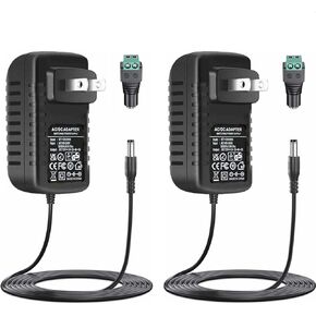 [2pcs/Pack] 12V Power Supply ac Adapter AC100~240V to DC12V 2A 1.5A 1A 500mA Power Cord 5.5mm x 2.1mm Wall Plug Charger DC12V Converter Inverter Transformer 6FT