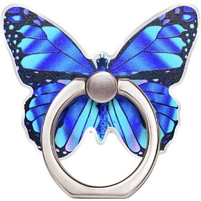 Alloy Butterfly Cell Phone Ring Holder, Finger Kickstand Back Stand Hand Grip for Smartphone Tablet (Blue)