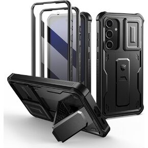 Dexnor for Samsung Galaxy S24 FE Case with Built-in Slide Camera Cover & Screen Protector & Kickstand,Heavy-Duty Shockproof Rugged Case Full-Body Bumper Protective Cover for Galaxy S24 FE(2024),Black