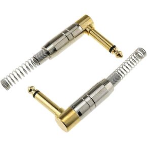 E-outstanding 1/4Inch Audio Plug 2PCS 6.35 mm(1/4") Audio Right Angle Spring Audio Male Plug Solder Type Mono Connector for Speaker Cable Guitar Phono Patch Cable