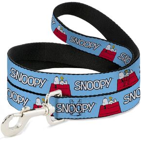 Peanuts Worldwide LLC Pet Leash, Dog Leash, Peanuts Snoopy and Woodstock Dog House Pose and Text Sky Blue, 6 Feet Long 1.5 Inch Wide