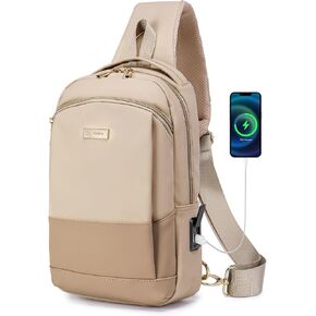 Sling Bag Anti-theft for Women Men Crossbody Bags Chest Sling Backpack with USB Charging Port Daypack PU Leather Shoulder Bag Travel Outdoor Casual Sports Bag