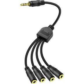 MEIRIYFA 3.5mm Splitter Cable 1 to 4 Ways,1/8 inch 3-Pole TRS 1 Male to 4 Female Audio Stereo Splitter Extension Cable 3.5mm Audio 1 Input 4 Output Headphone Headset Extender Cord （30CM）
