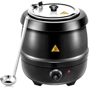 Suclain 2 Pcs Electric Soup Warmer 10.5 Quart Large Commercial Soup Kettle Warmer with 2 Ladles Stainless Steel Hinged Lid Detachable Pot Portable Electric Soup Pot for Family Gathering Restaurant
