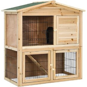 Tangkula Wood Chicken Coop and Rabbit Hutch, Indoor Outdoor Bunny Hutch with Ramp & Run, Hen Guinea Pig Cage with Waterproof Roof Ventilation Door, Pet House for Small Animals, 40 x 18.5 x 35.5 Inch
