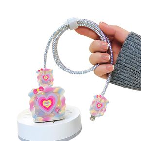 Cable Protector for iPhone Charger Cover Cute Kawaii Pink Bunny Rabbit Pattern Design,Data Line Cable USB Wire Cord Saver Charger Protector Design for Women Girls Kids