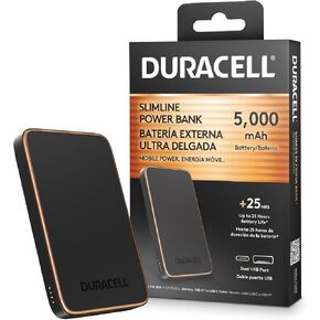 DURACELL Charge 5V Portable Charger | Mobile 5,000mAh Power Bank | Portable Charger for iPhone, iPad, Android and More | Charge 3 Devices One Time- USB-C + USB-A