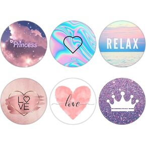 (6 Pack Collapsible Cell Phone Grip for Smartphones,Mobile Expanding Cellphone Holder Kicktand for Phone - Love Relax Heart Rose Gold